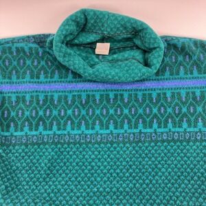 Vintage Sunbuster Fleece With Cowl Neck Turquoise And Purple XL Cinch Waist